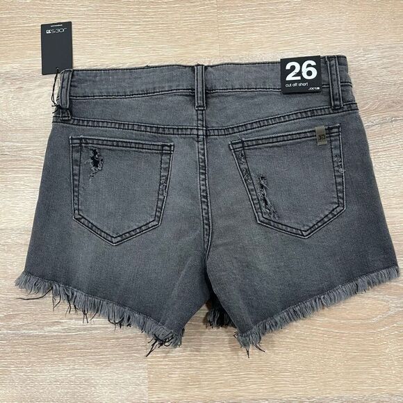 Joe's Cut-off Shorts Women's 26 Black Denim Distressed Mid-Rise Zip Fly Stretch - Picture 7 of 7